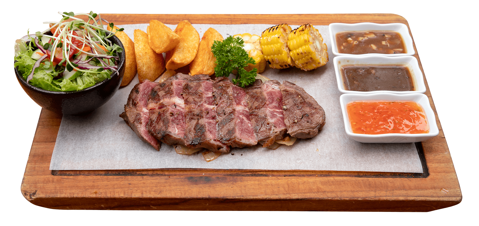beefsteak ăn cùng bắp nướng