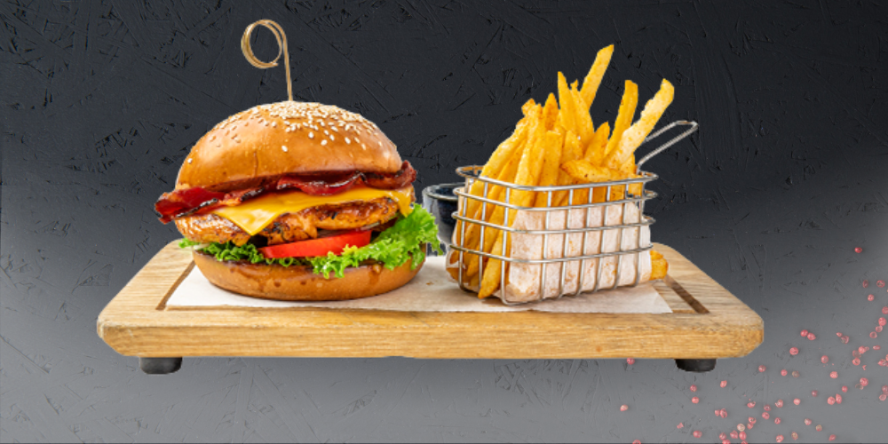 Chicken, Bacon Cheese Burger thịt gà nướng mềm và phô mai Cheddar