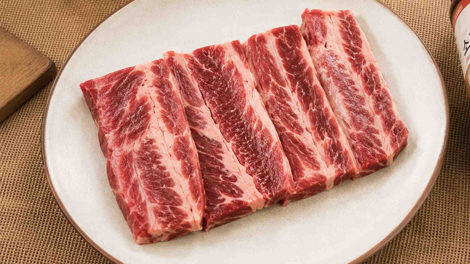 Dẻ sườn bò tươi có màu đỏ hồng cùng các vân mỡ trắng ngà xen kẽ