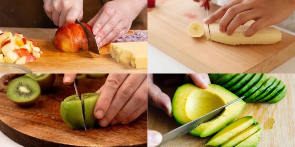 Cắt trái cây thành phần vừa ăn không quá nhỏ tránh bị vụn khi trộn với xốt