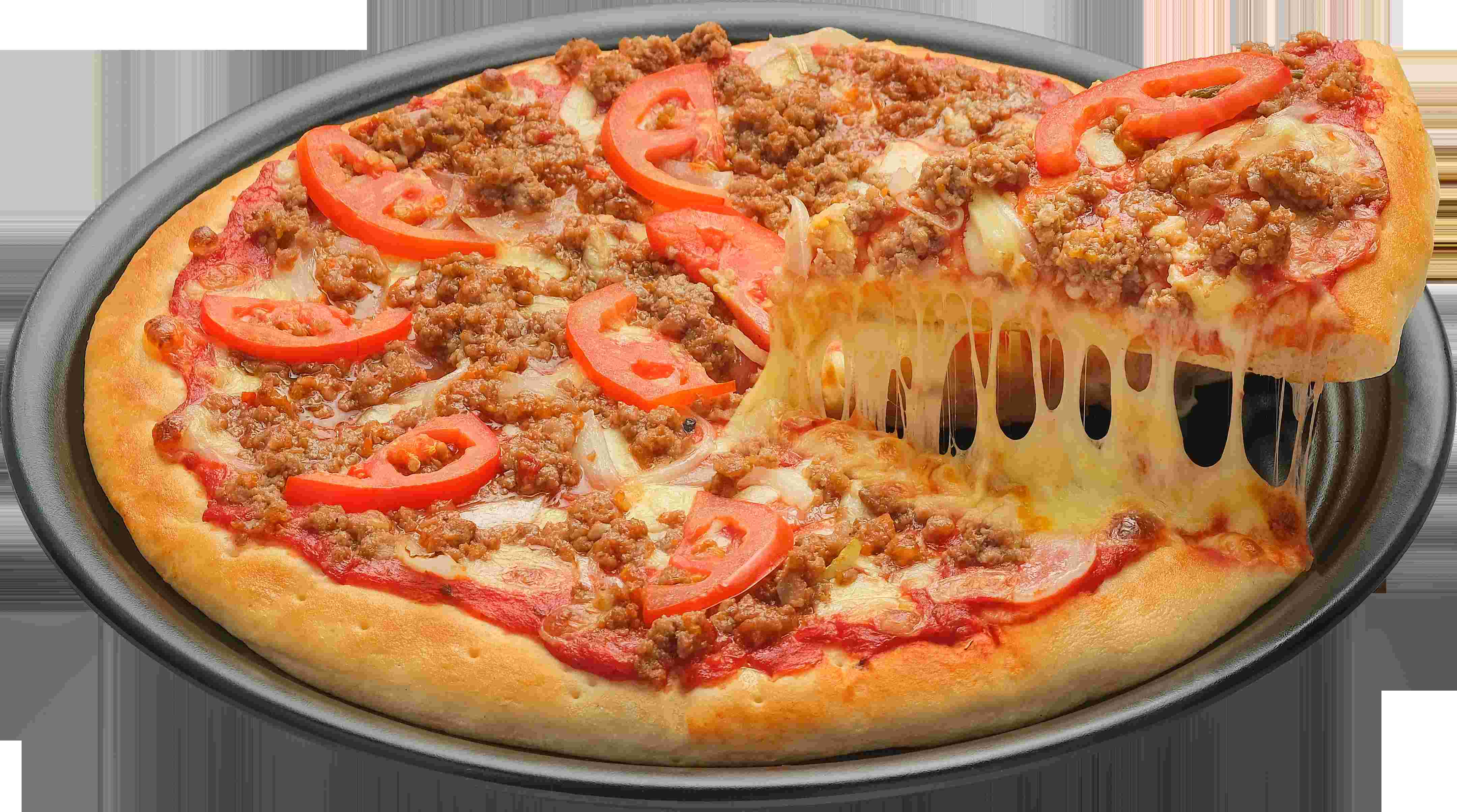 Sự kết hợp độc đáo giữa pizza và burger phô mai kép.