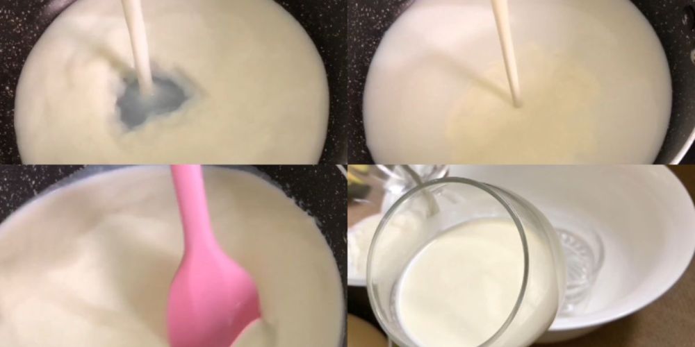nấu hỗn hợp kem sữa để làm panna cotta sữa chua