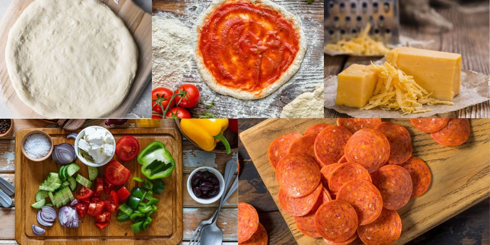 Chuẩn bị đế pizza, xốt, phô mai và topping phù hợp giúp bánh dễ giòn ngon khi nướng tại nhà