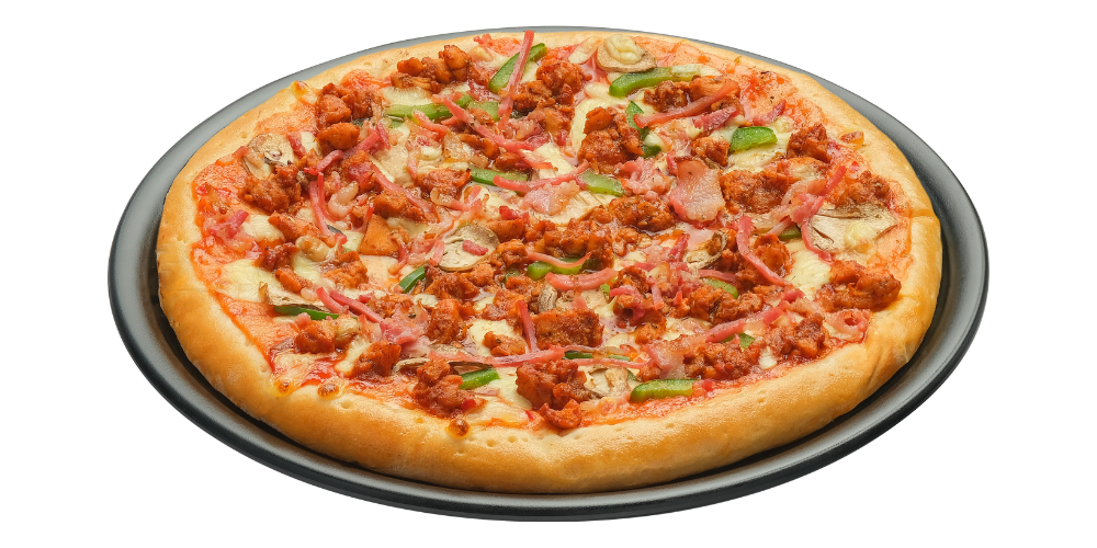 Pizza BBQ Chicken có nhân thịt gà nướng tẩm xốt BBQ ngọt nhẹ
