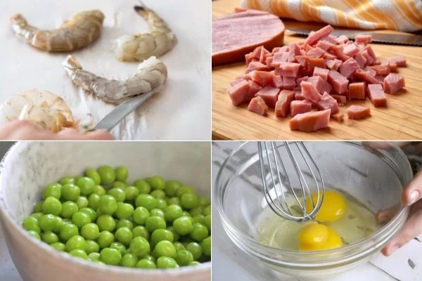 Sơ chế các nguyên liệu trước khi chiên cơm