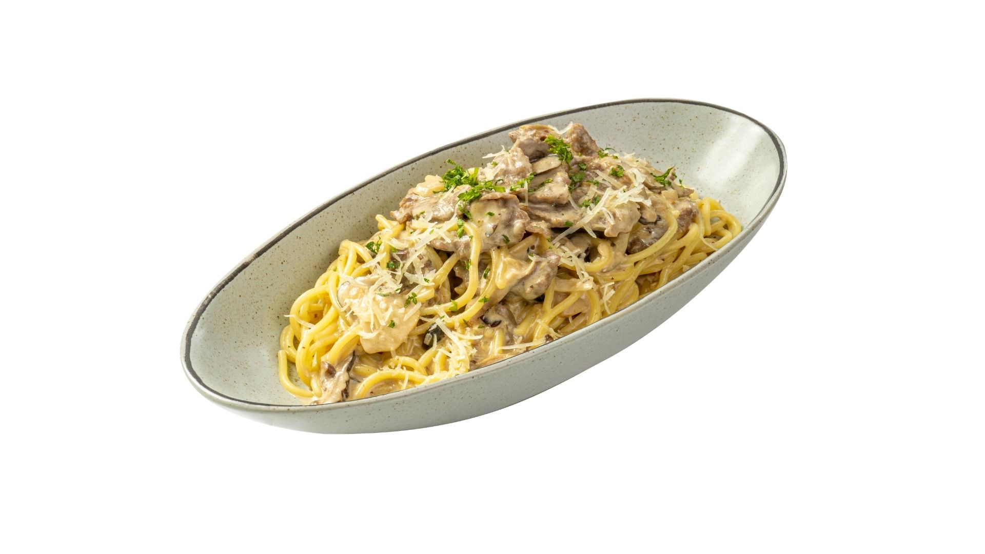 Steak & Mushroom Spaghetti mang đến hương vị hài hòa từ thịt bò, nấm và xốt kem
