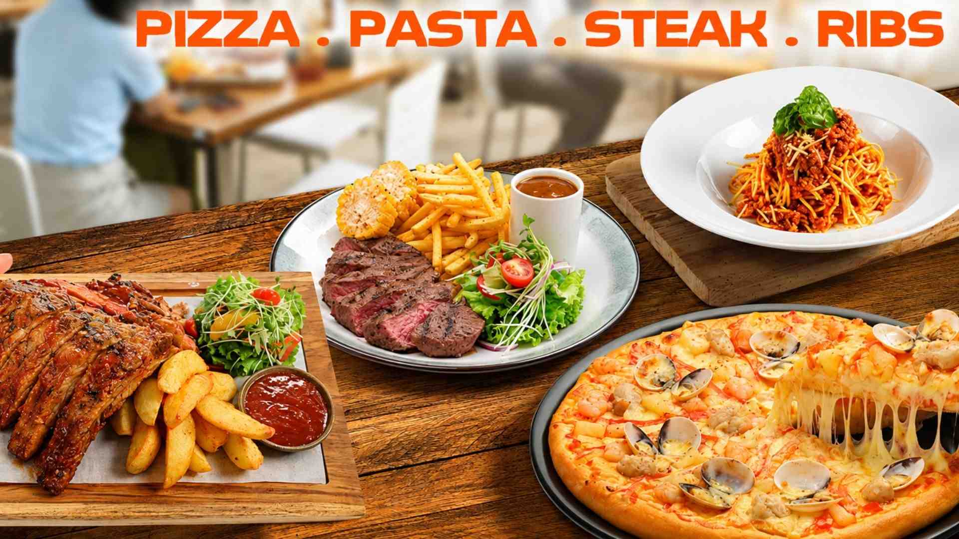 Pizza, steak, mỳ Ý và nhiều món Âu khác mang đến lựa chọn phong phú cho thực khách