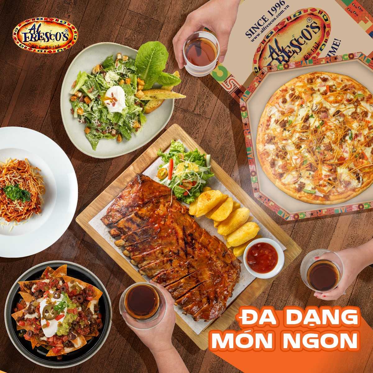 AI Fresco’s nổi tiếng với các món steak, pizza, mỳ ý và sườn nướng