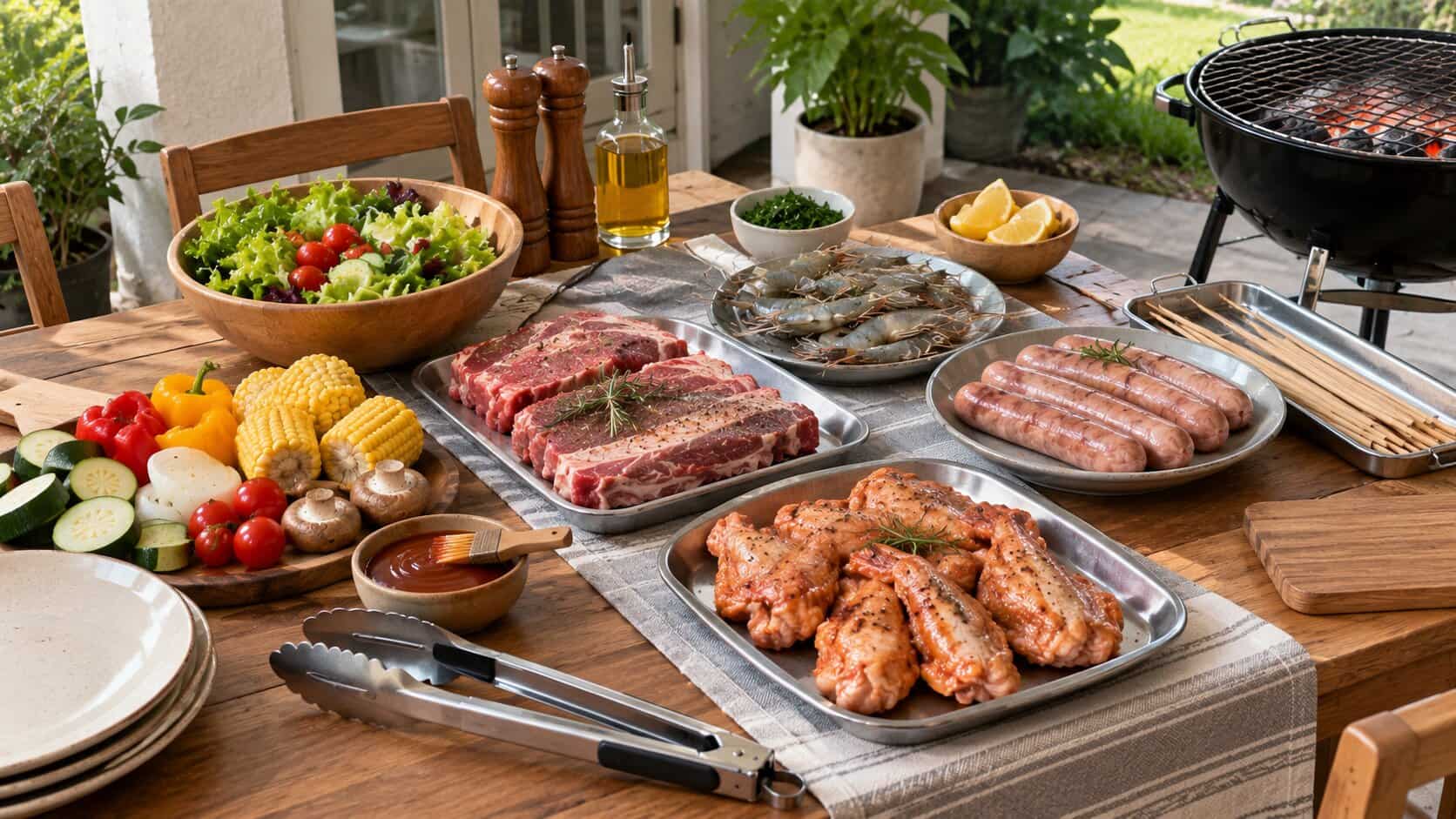 Chuẩn bị đủ nguyên liệu, rau củ, xốt và dụng cụ nướng sẽ giúp bữa BBQ tại nhà nhanh gọn và dễ tổ chức hơn.