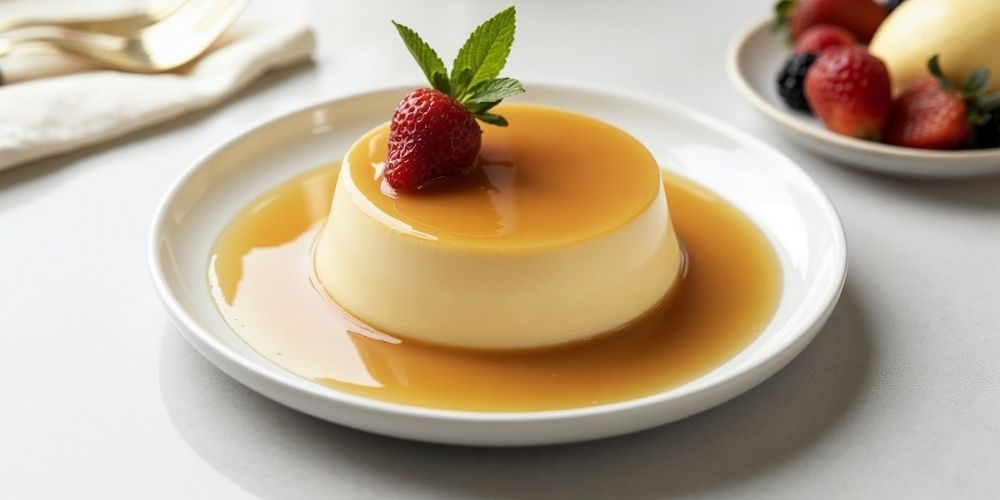 Bánh flan kiểu Việt mềm mịn, phủ lớp caramen dịu ngọt.