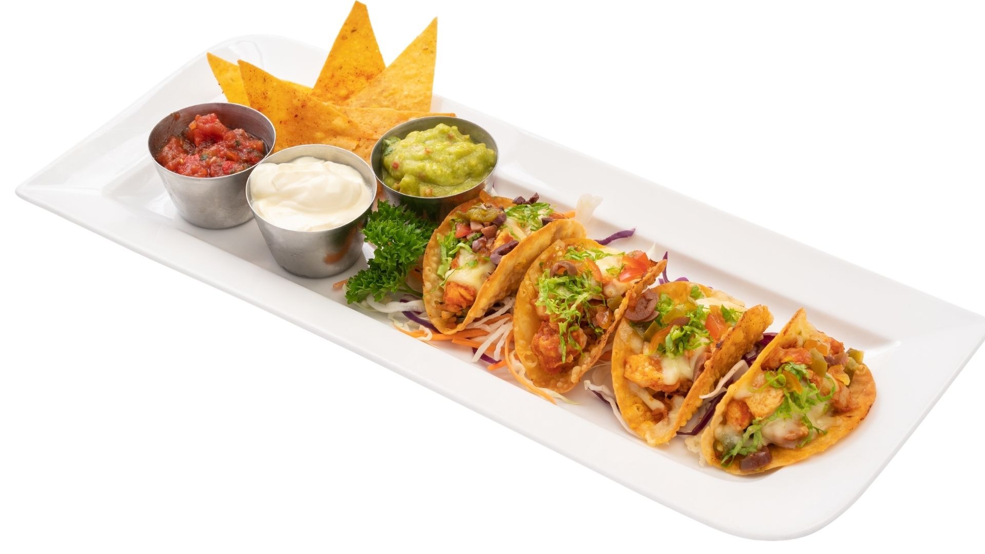 Crispy Mini Tacos với 2 lựa chọn nhân gà và bò Mexico