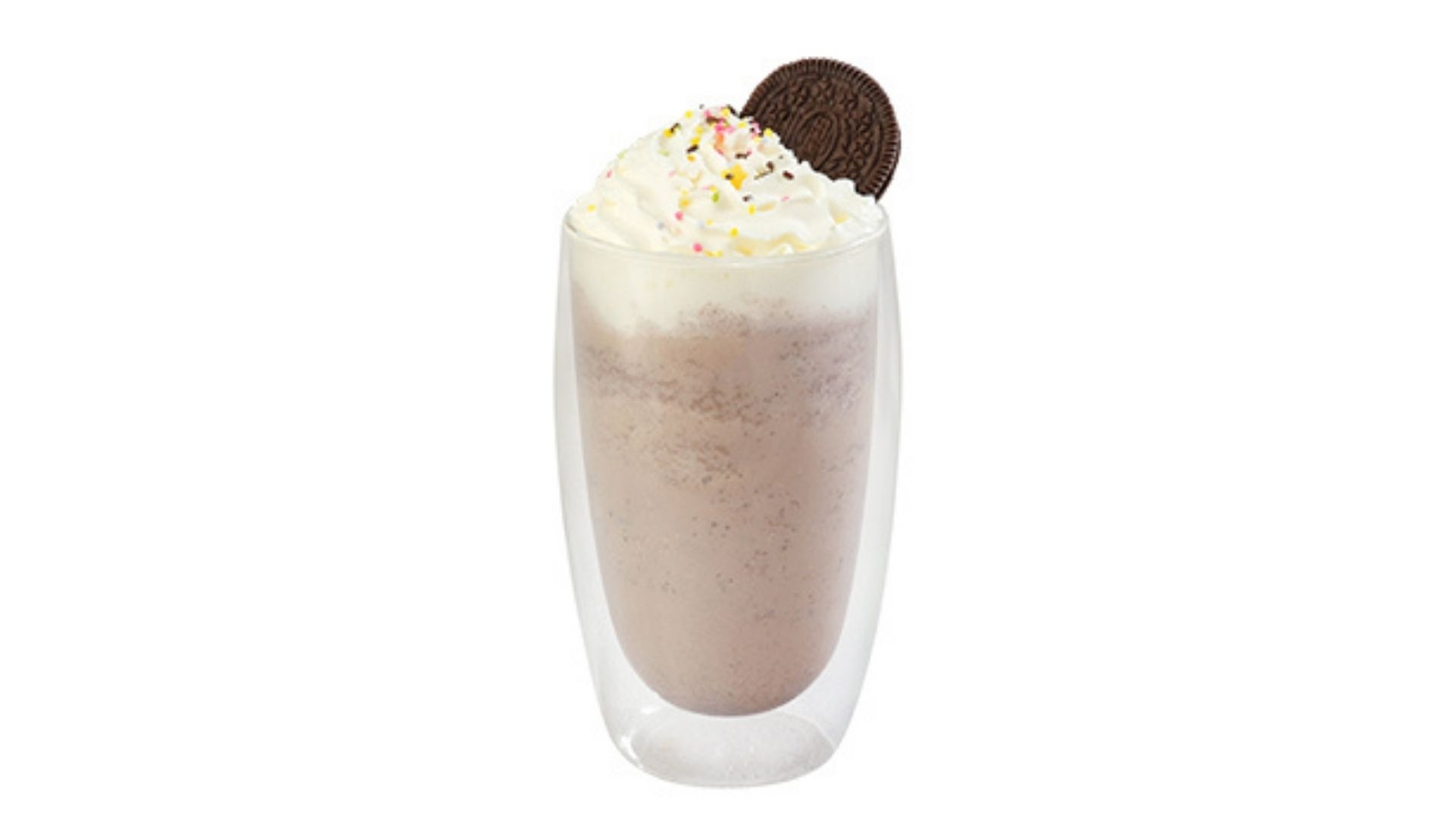 Oreo Thick Shake với kết cấu sánh mịn, vị béo nhẹ và bánh Oreo hòa quyện trong từng ngụm