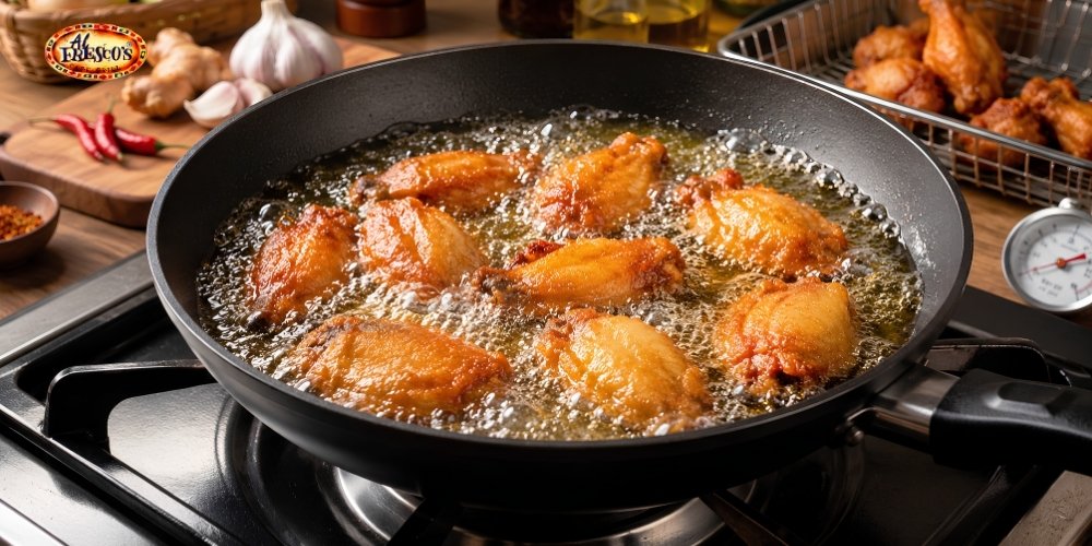 Chiên cánh gà đến khi vàng đều và giữ được độ giòn hấp dẫn