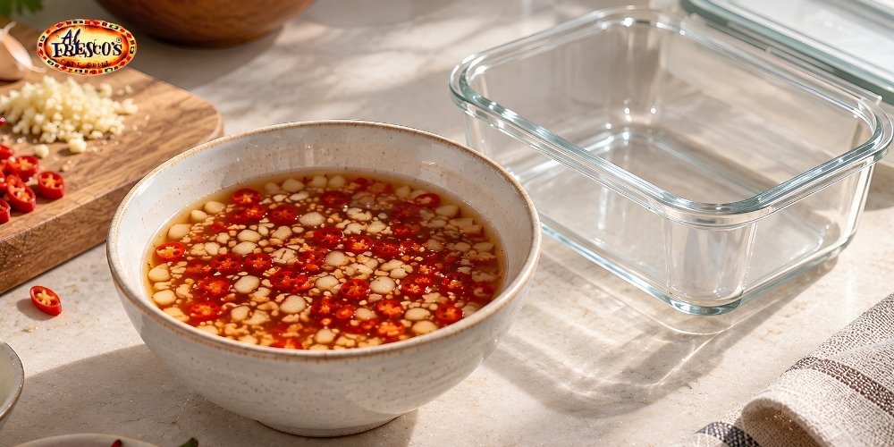 Nước chấm sau khi chế biến nên được để nguội hoàn toàn trước khi cho vào hộp kín để bảo quản