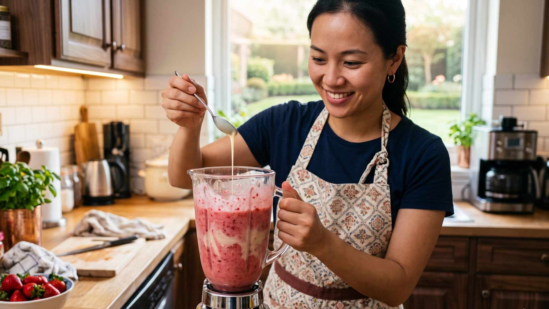 Điều chỉnh lượng sữa, đá hoặc chất tạo ngọt để ly sinh tố có hương vị và kết cấu như mong muốn