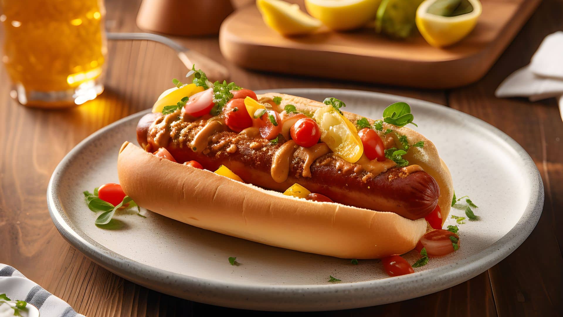 Hotdog xúc xích kết hợp bánh mì, xúc xích, rau củ và các loại xốt, tiện lợi cho bữa sáng hoặc bữa ăn nhanh.