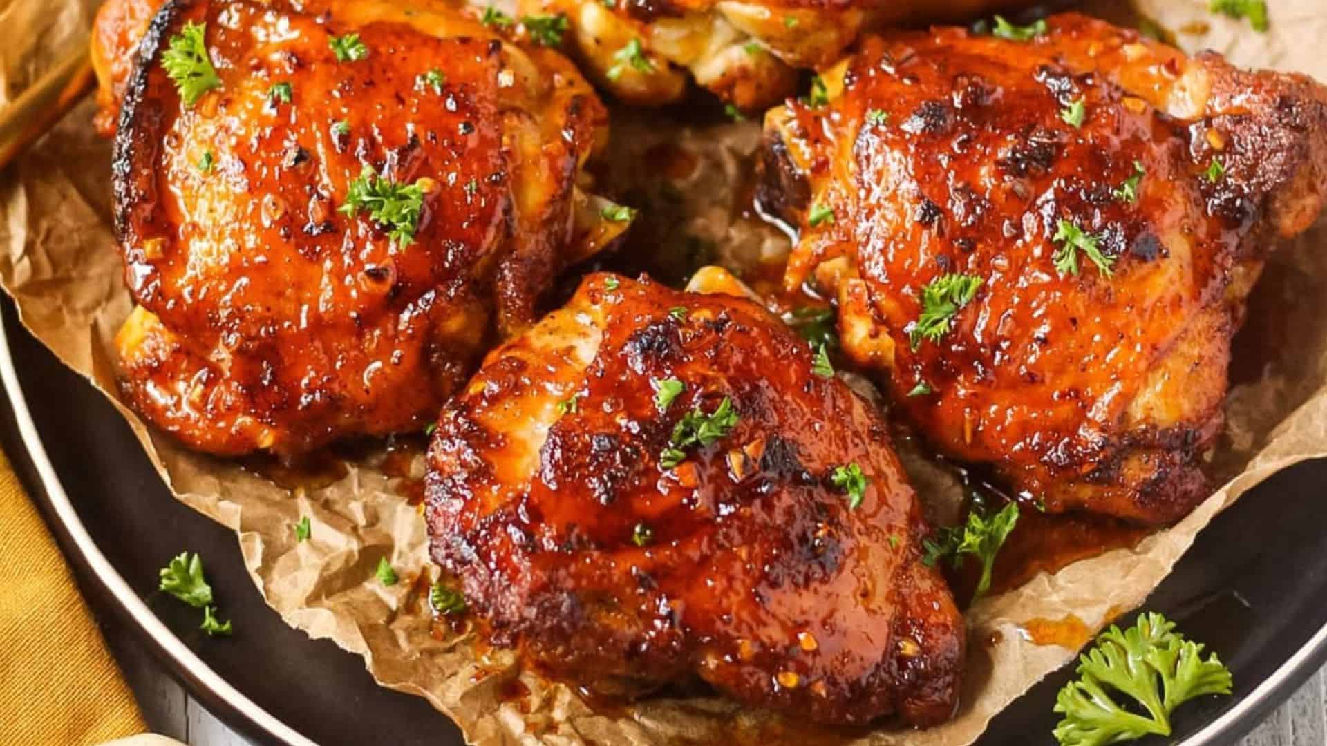 Má đùi gà chiên mật ong với lớp xốt vàng óng phủ bên ngoài, tạo vị ngọt nhẹ và cân bằng với phần gà chiên.