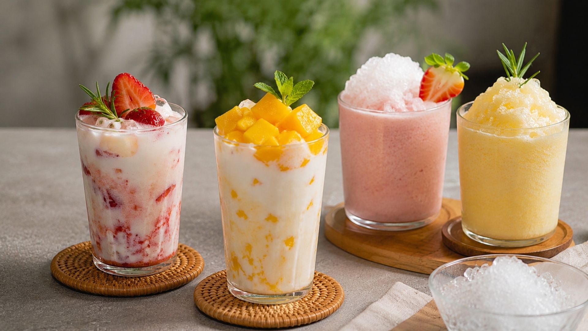 Sữa chua và đá xay tạo nên kết cấu mịn mát cho mocktail