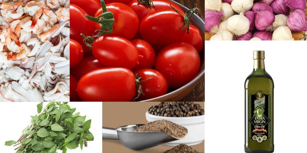 Chuẩn bị đầy đủ nguyên liệu tươi ngon để bắt đầu món mì spaghetti hải sản
