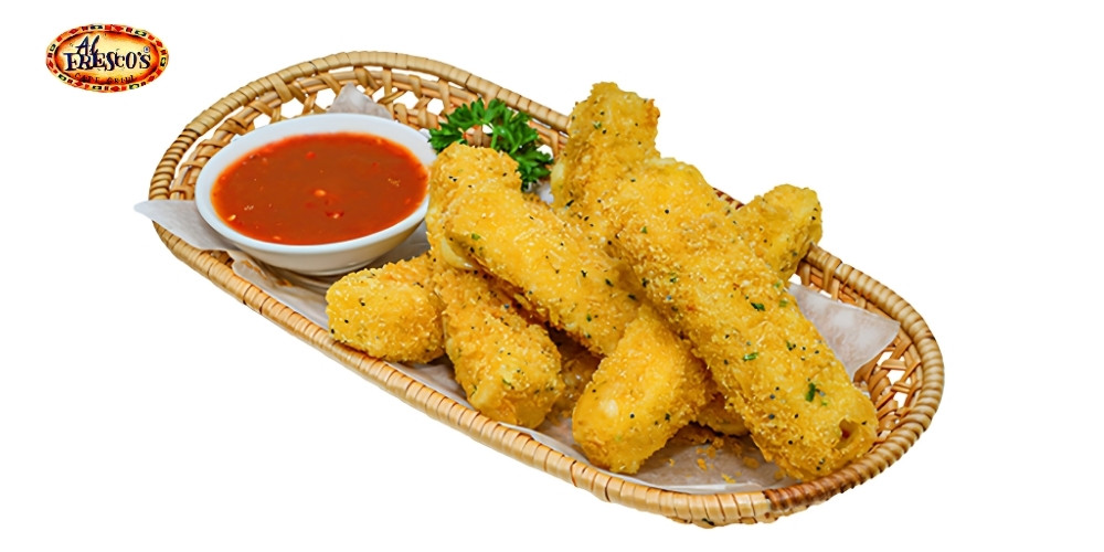 Phô mai que với lớp vỏ vàng giòn là món khai vị phù hợp để chia sẻ cùng nhau