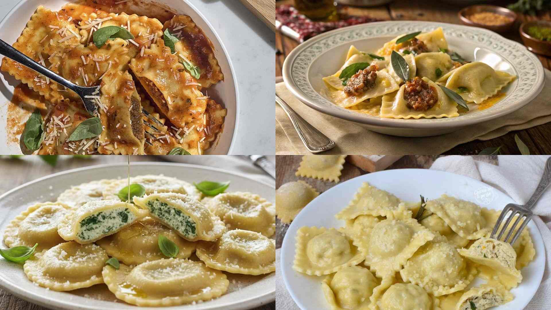 Ravioli có thể được chế biến với nhiều loại nhân như thịt, hải sản, phô mai, nấm hoặc rau chân vịt, mang đến hương vị đa dạng.