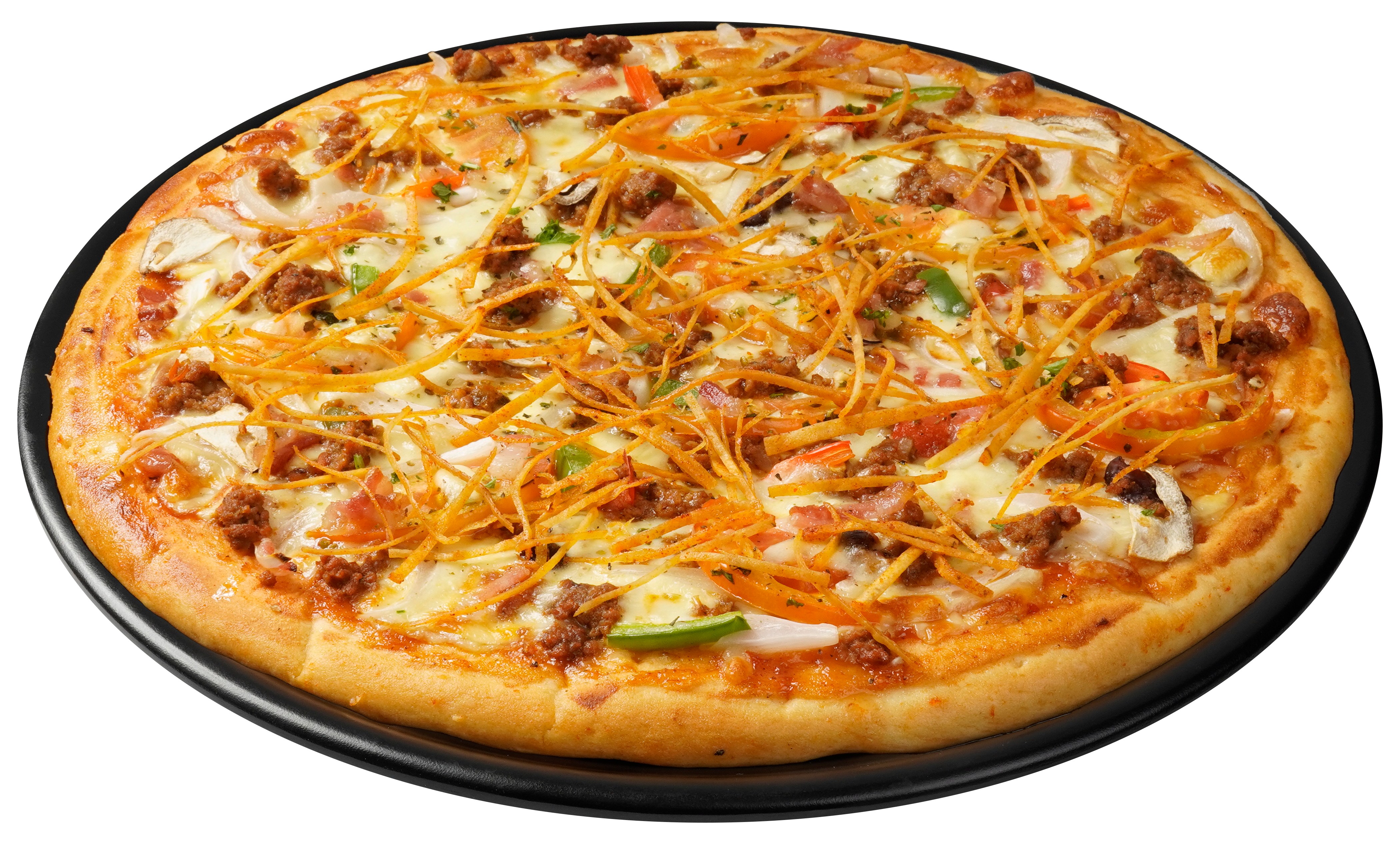 Pizza bò texas beef nổi bật với phần thịt bò nướng mềm, đậm vị