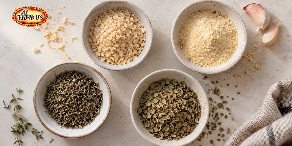 Tỏi, hành cùng các loại thảo mộc khô giúp bổ sung lớp hương thơm cho Cajun