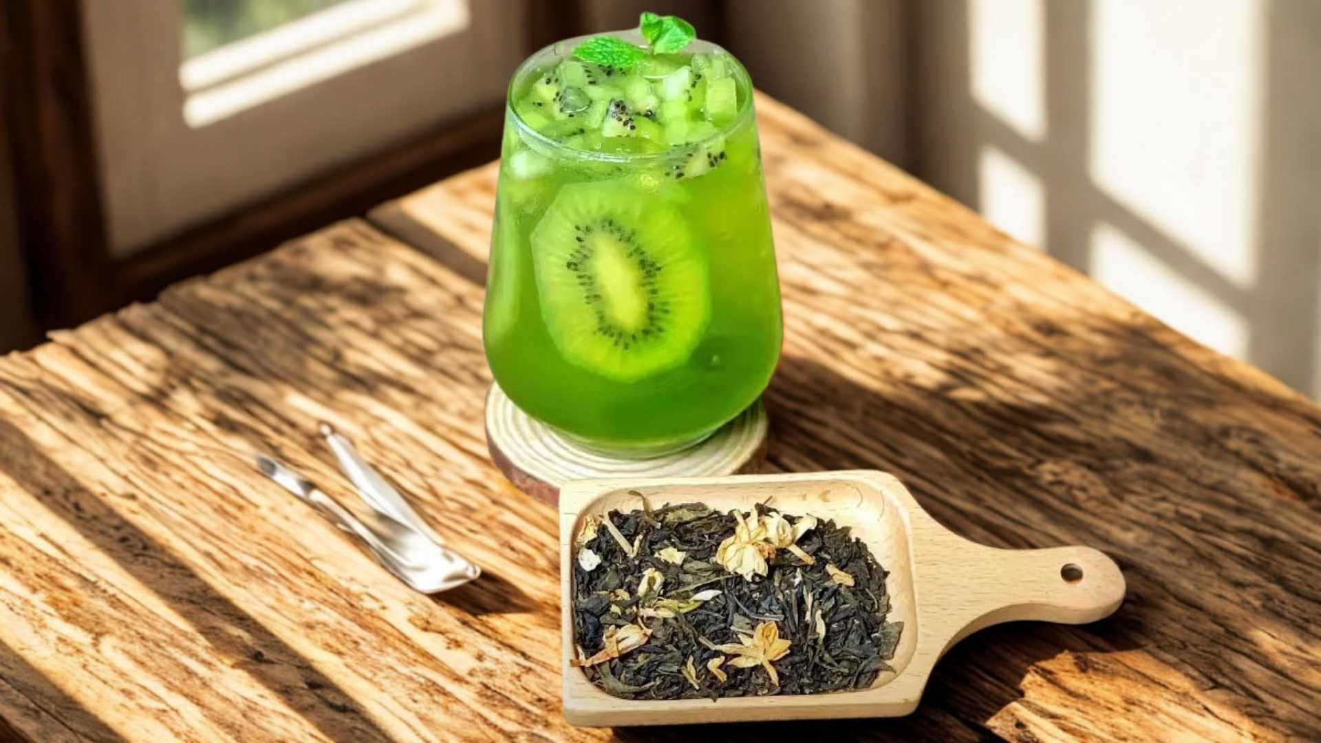 Trà táo kiwi bạc hà giúp kích thích vị giác hơn khi dùng trong các bữa ăn