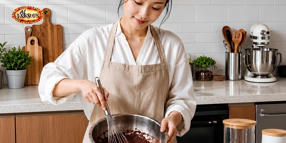 Trộn đều đường, bột cacao, bột bắp và muối để hạn chế vón cục