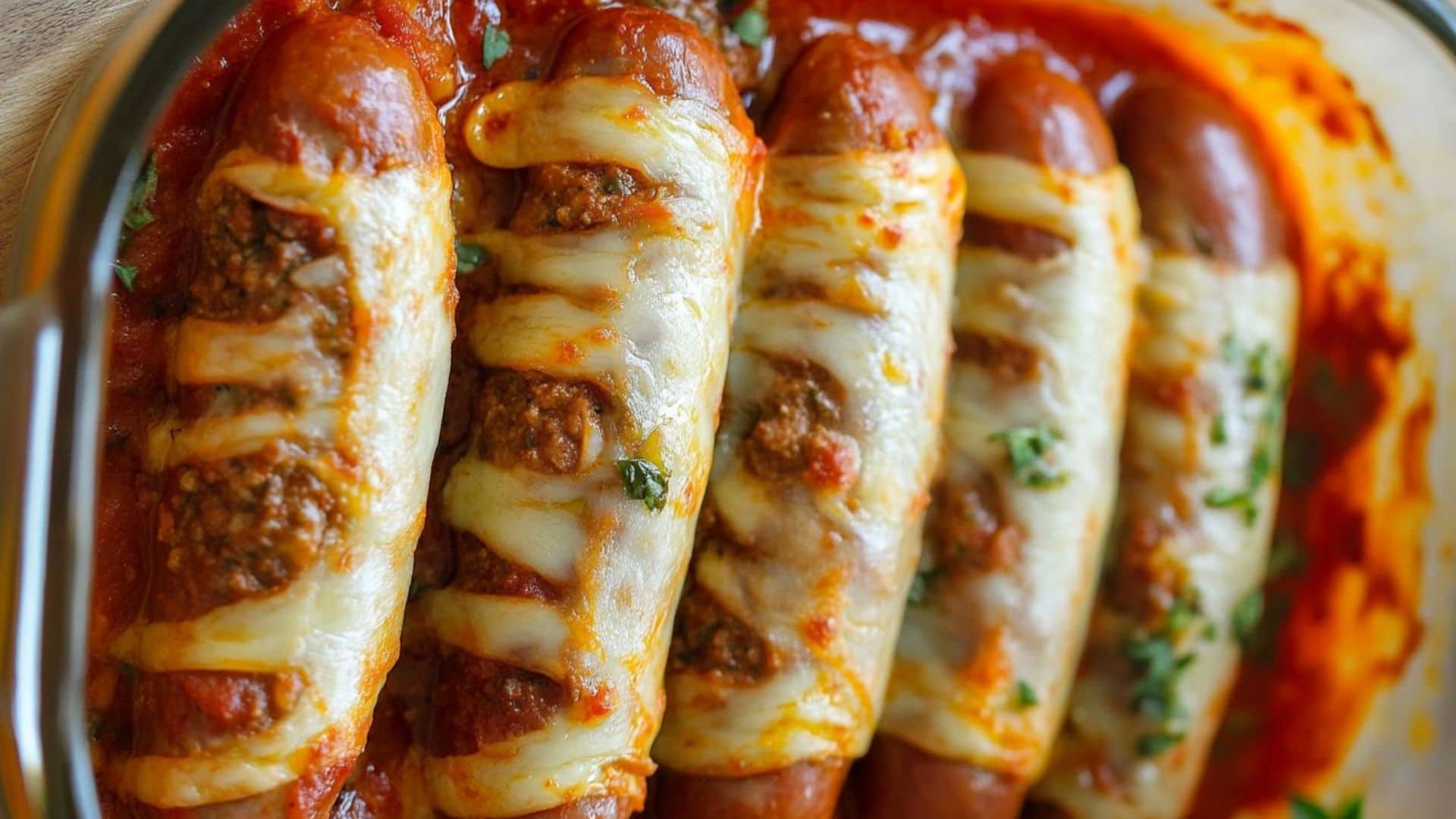 Xúc xích phô mai cay kết hợp xúc xích, phô mai Mozzarella và xốt cay ngọt, thích hợp thưởng thức khi còn nóng.